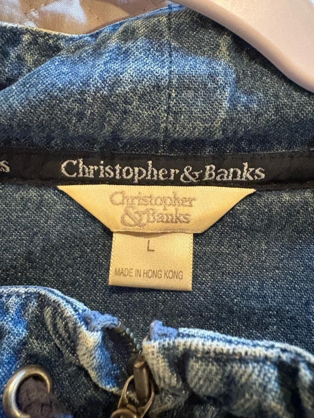 Vintage Christopher & Banks denim quarter-zip pullover jacket patriotic size L